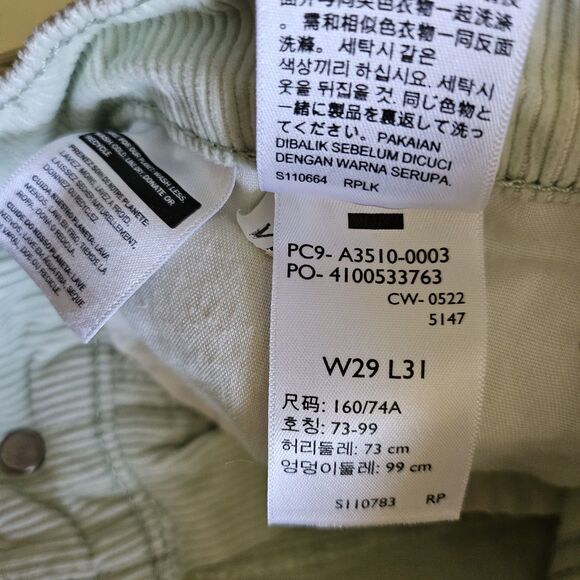 Levi's 94 Baggy Jeans Womens 29 Mint Green Corduroy Loose Fit Straight Leg Y2K - Picture 6 of 11